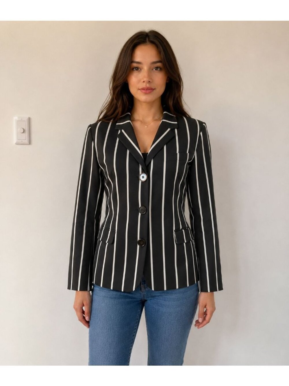 NWT $3000 Proenza Schouler Striped Single Breasted Wool Blazer Black White Size